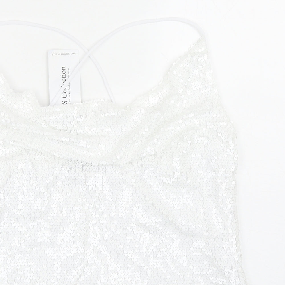 FS Collection Womens White Polyester Basic Tank Size L Cowl Neck