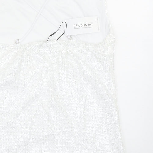 FS Collection Womens White Polyester Basic Tank Size L Cowl Neck
