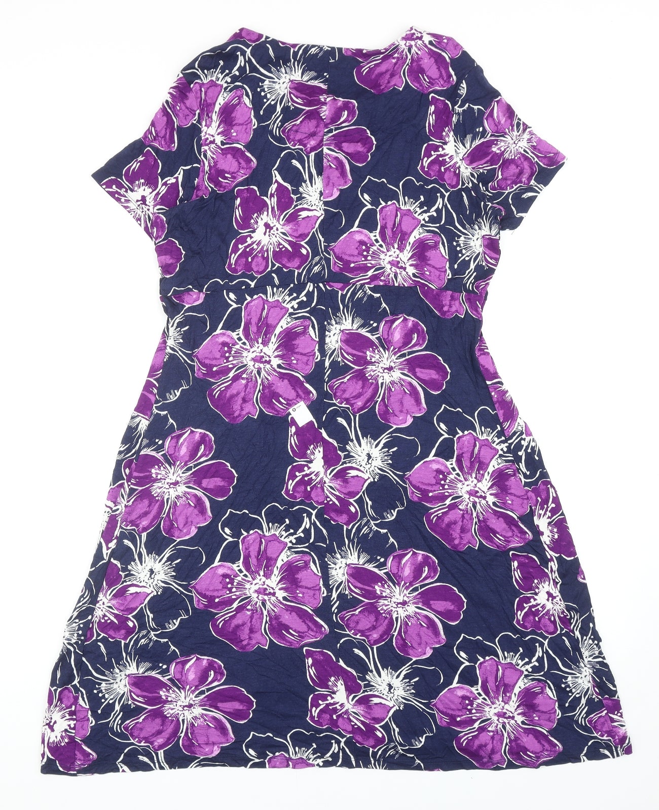 M&Co Womens Purple Floral Viscose A-Line Size 14 Round Neck Pullover
