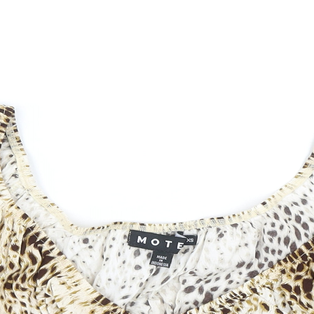 Motel Womens Brown Animal Print Viscose Cropped Blouse Size XS V-Neck - Puff Sleeves Ruched