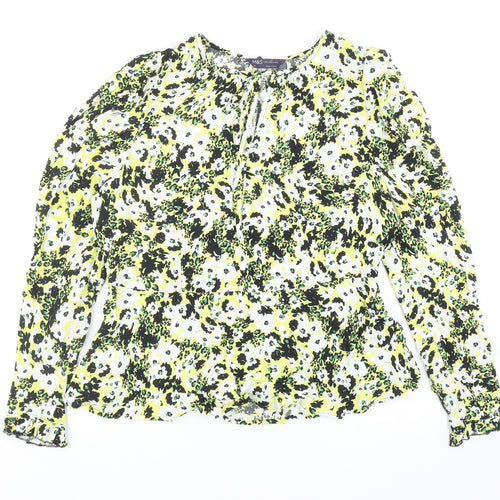 Marks and Spencer Womens Yellow Geometric Viscose Basic Blouse Size 12 Round Neck