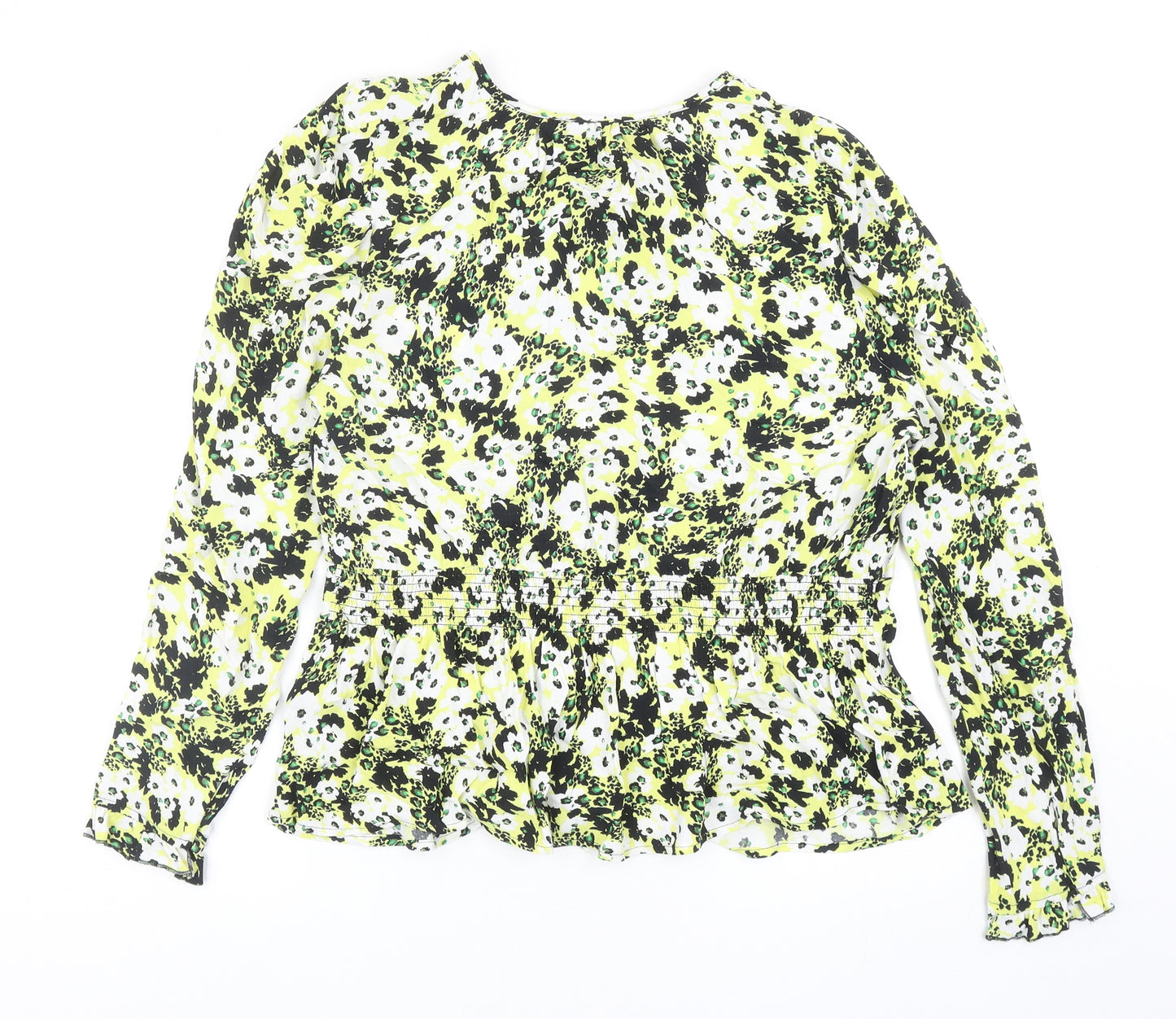 Marks and Spencer Womens Yellow Geometric Viscose Basic Blouse Size 12 Round Neck