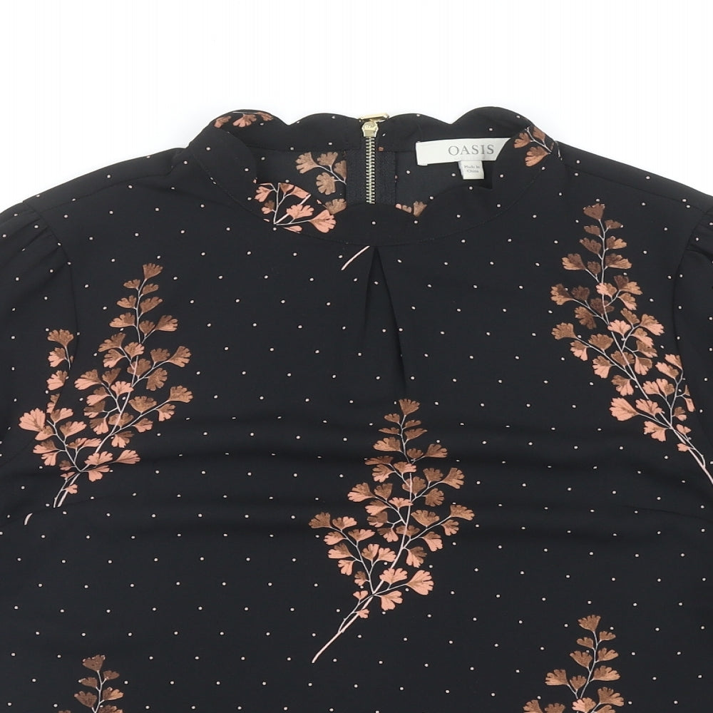 Oasis Womens Black Polka Dot Polyester Basic Blouse Size 10 Mock Neck - Leaf Pattern