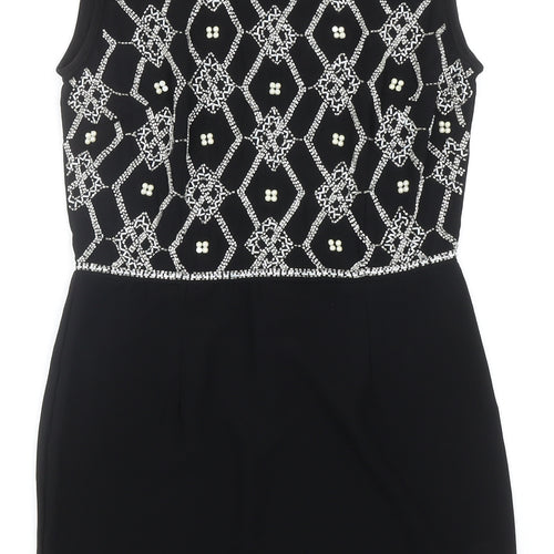 TFNC Womens Black Geometric Polyester A-Line Size M Round Neck Zip