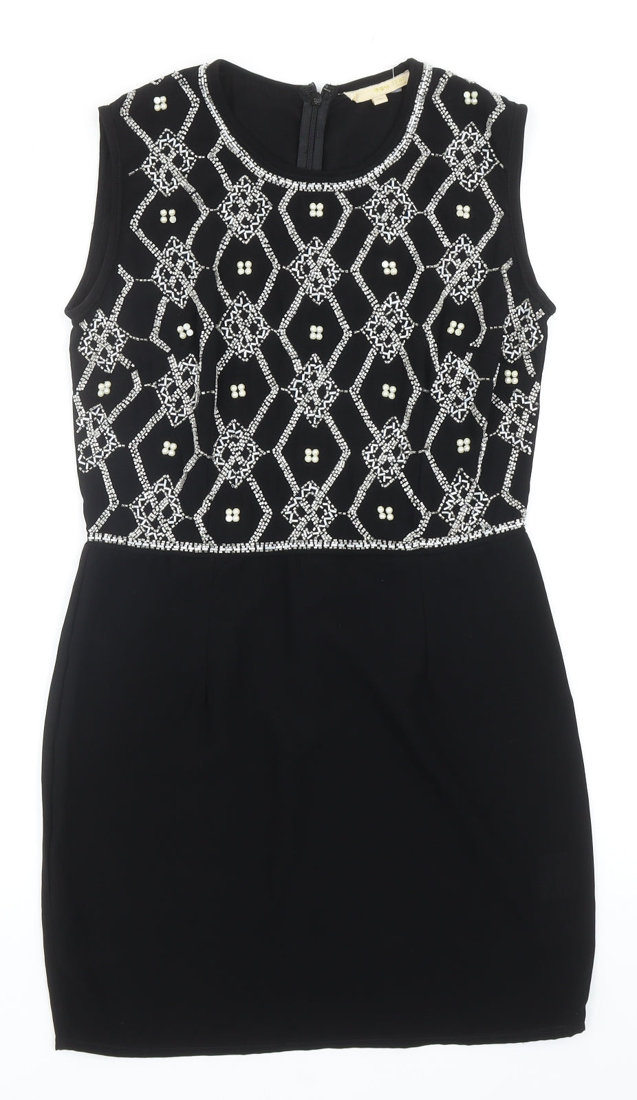 TFNC Womens Black Geometric Polyester A-Line Size M Round Neck Zip