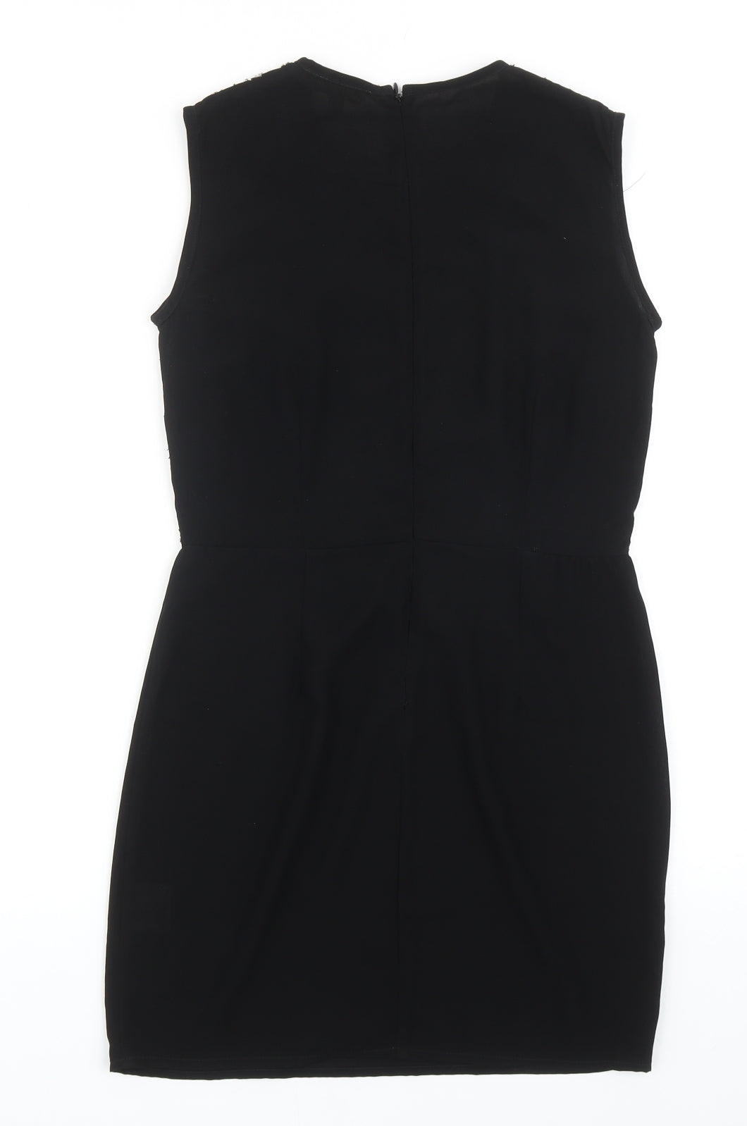 TFNC Womens Black Geometric Polyester A-Line Size M Round Neck Zip