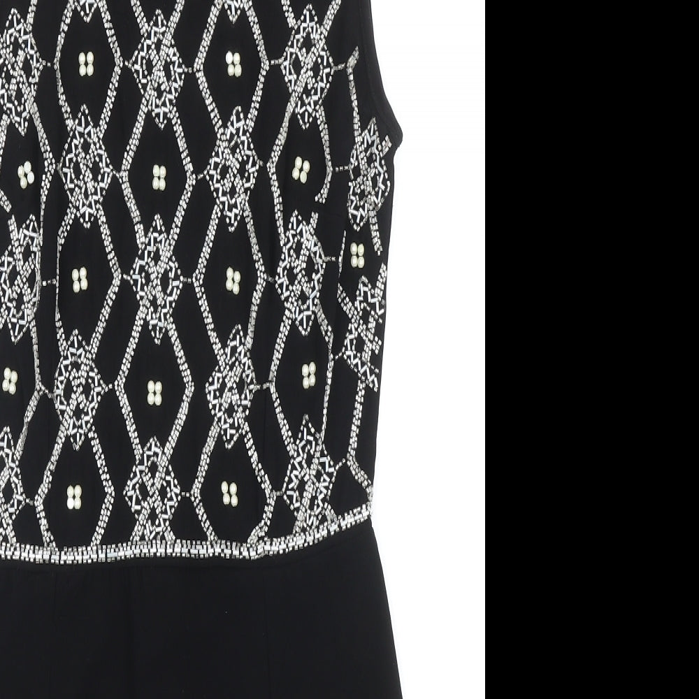 TFNC Womens Black Geometric Polyester A-Line Size M Round Neck Zip