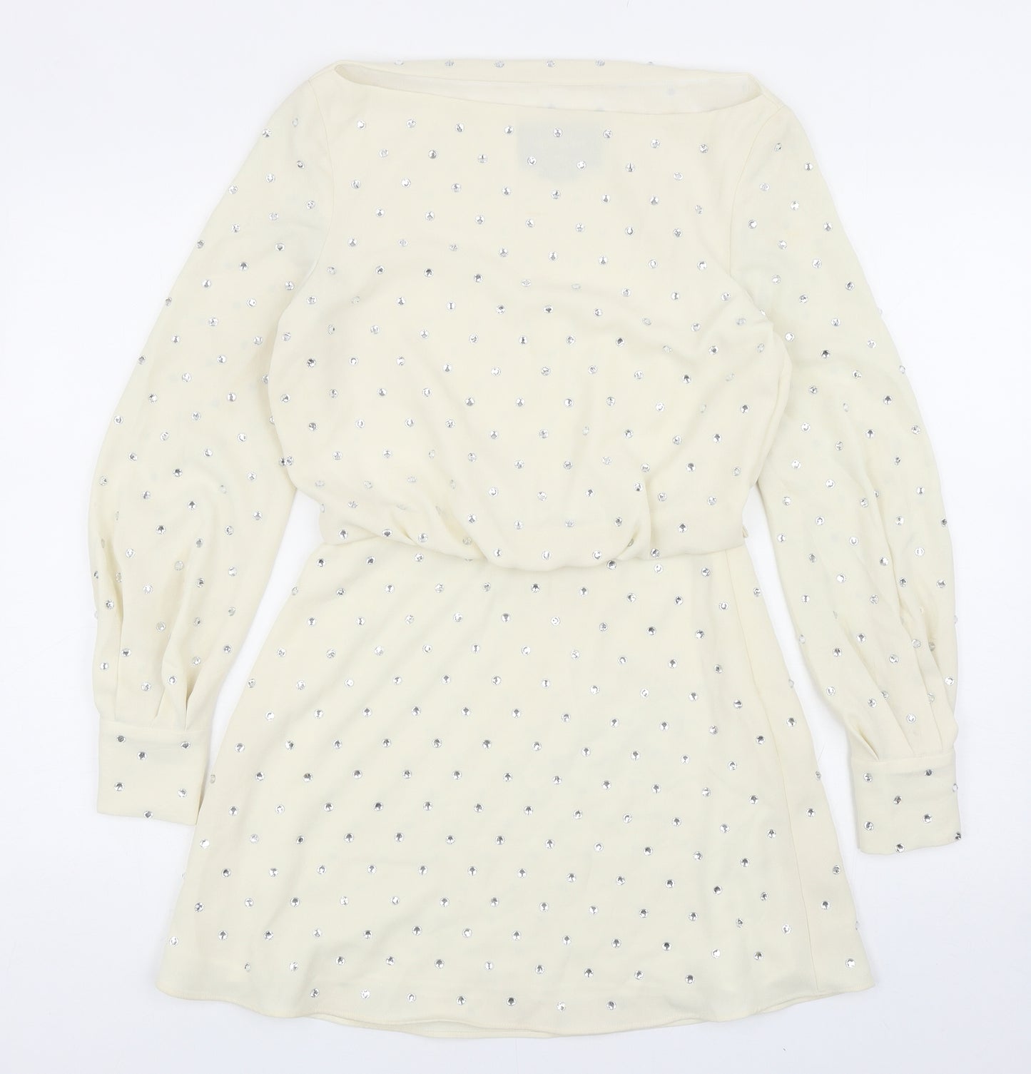 Zara Womens Ivory Polyester Mini Size XS Boat Neck Snap