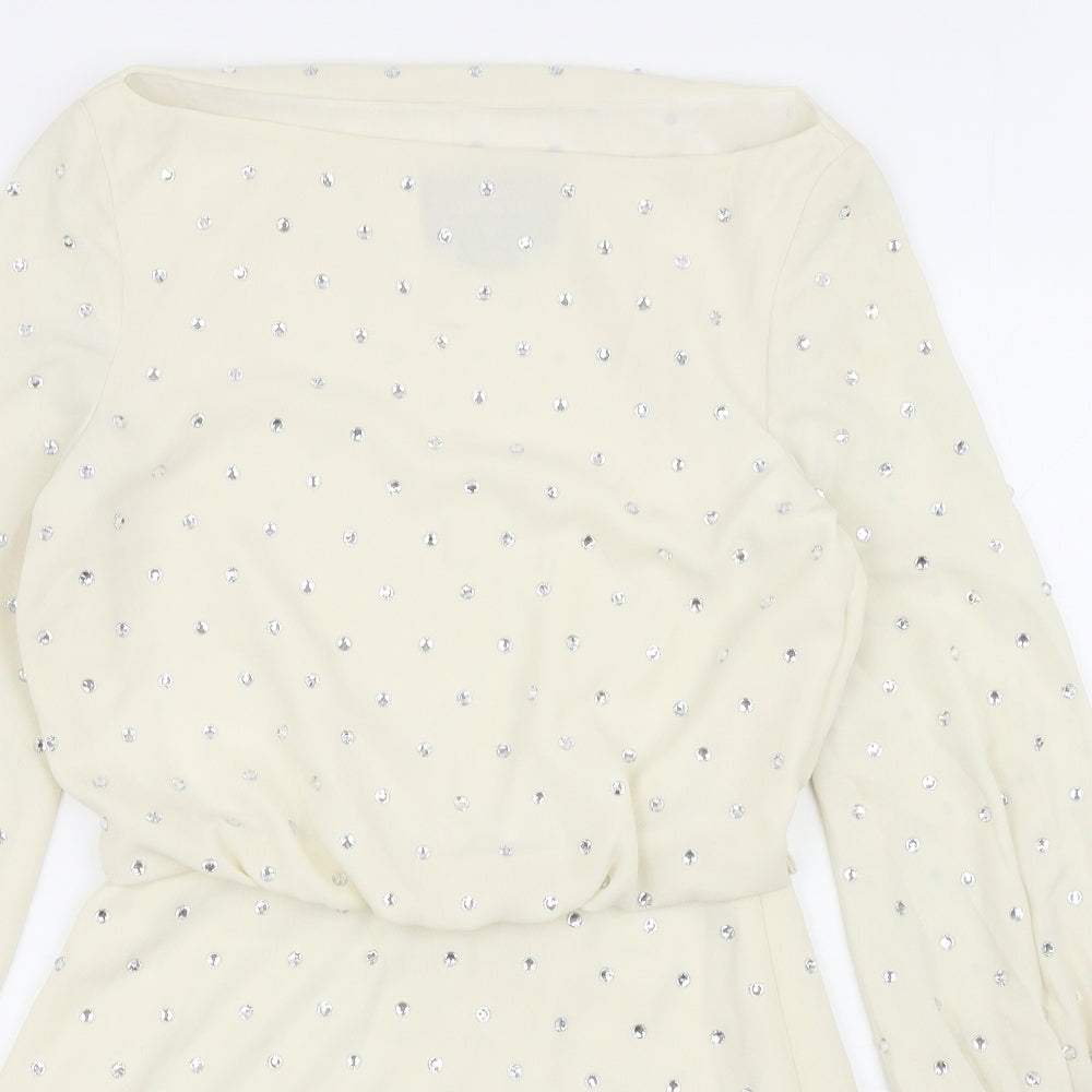 Zara Womens Ivory Polyester Mini Size XS Boat Neck Snap