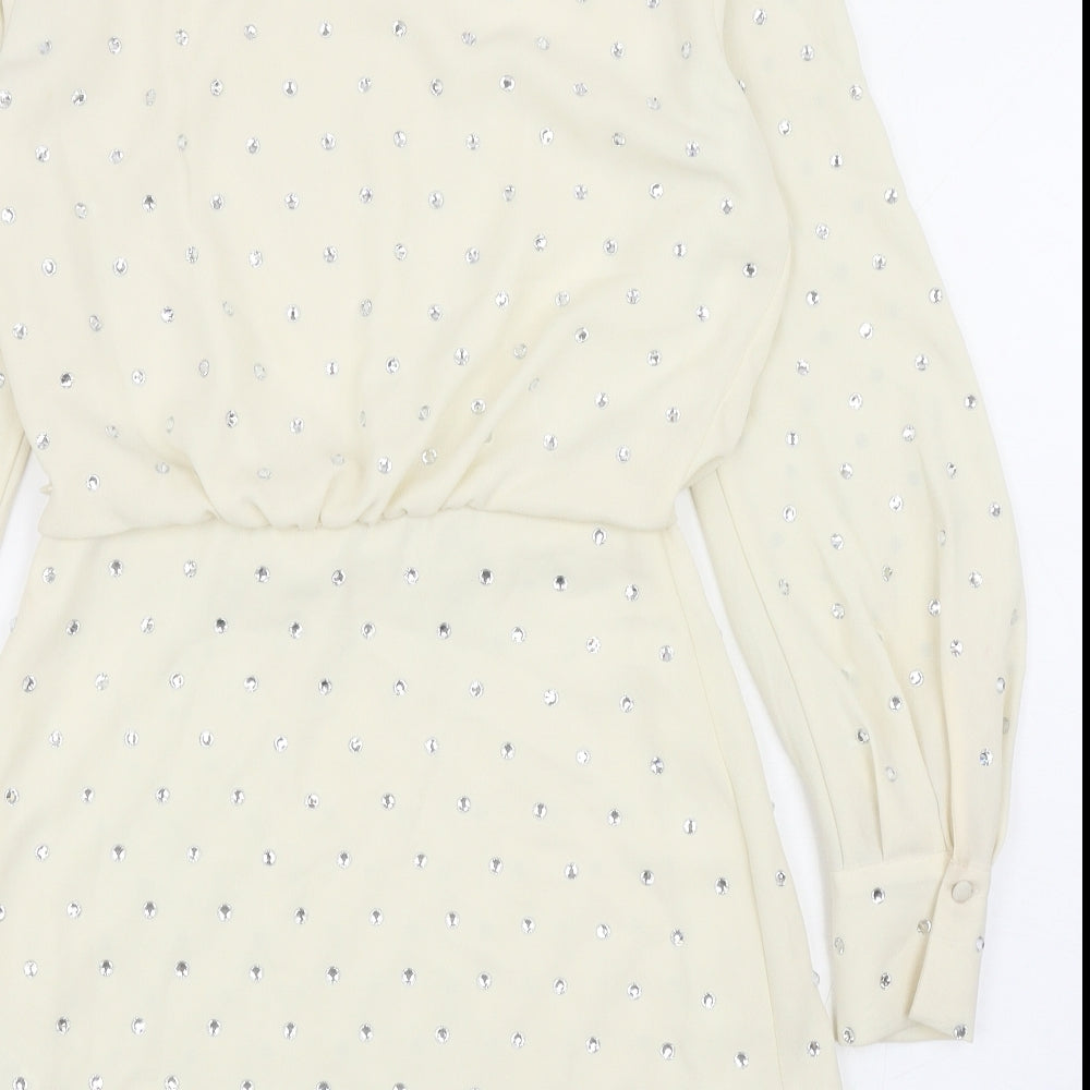 Zara Womens Ivory Polyester Mini Size XS Boat Neck Snap