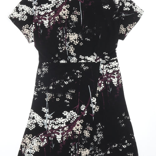 NEXT Womens Black Floral Polyester Trapeze & Swing Size 10 Round Neck Pullover