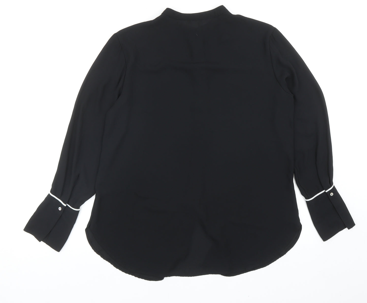 H&M Womens Black Polyester Basic Button-Up Size 12 Round Neck