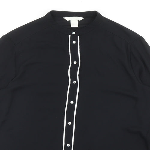 H&M Womens Black Polyester Basic Button-Up Size 12 Round Neck