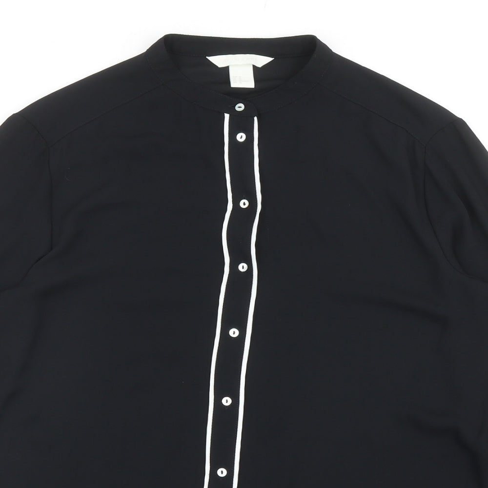 H&M Womens Black Polyester Basic Button-Up Size 12 Round Neck