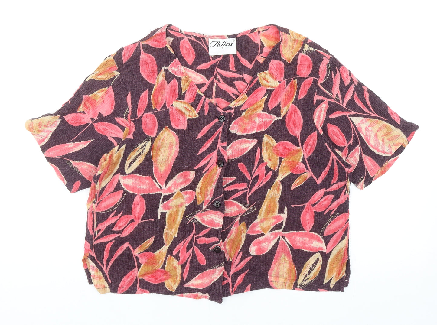 Adini Womens Multicoloured Geometric Cotton Basic Button-Up Size S V-Neck - Leaf Print