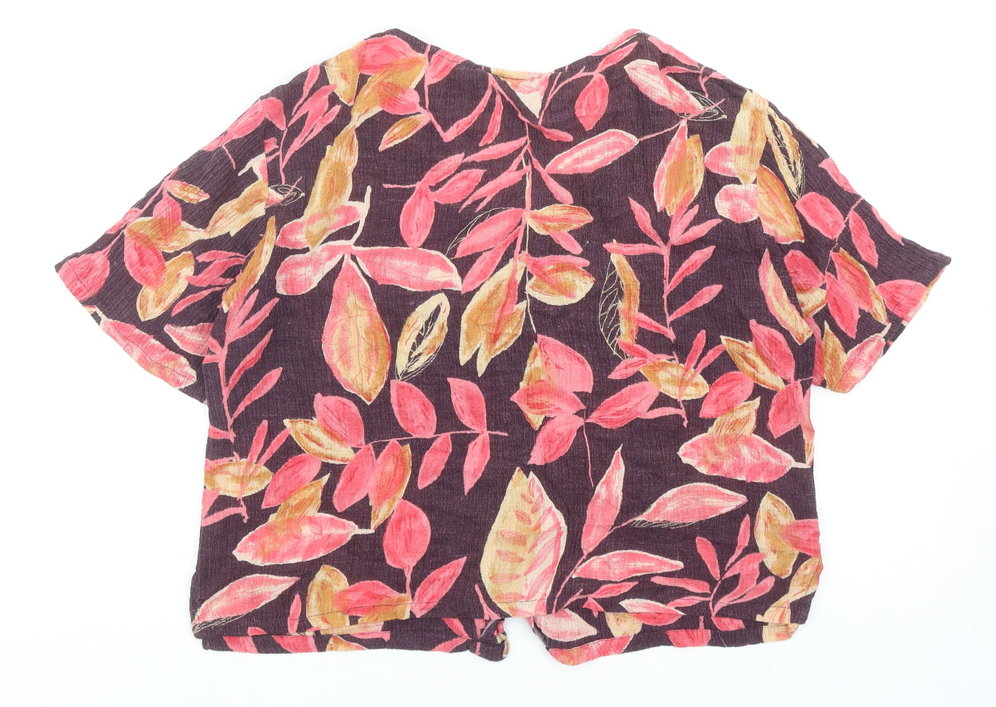 Adini Womens Multicoloured Geometric Cotton Basic Button-Up Size S V-Neck - Leaf Print