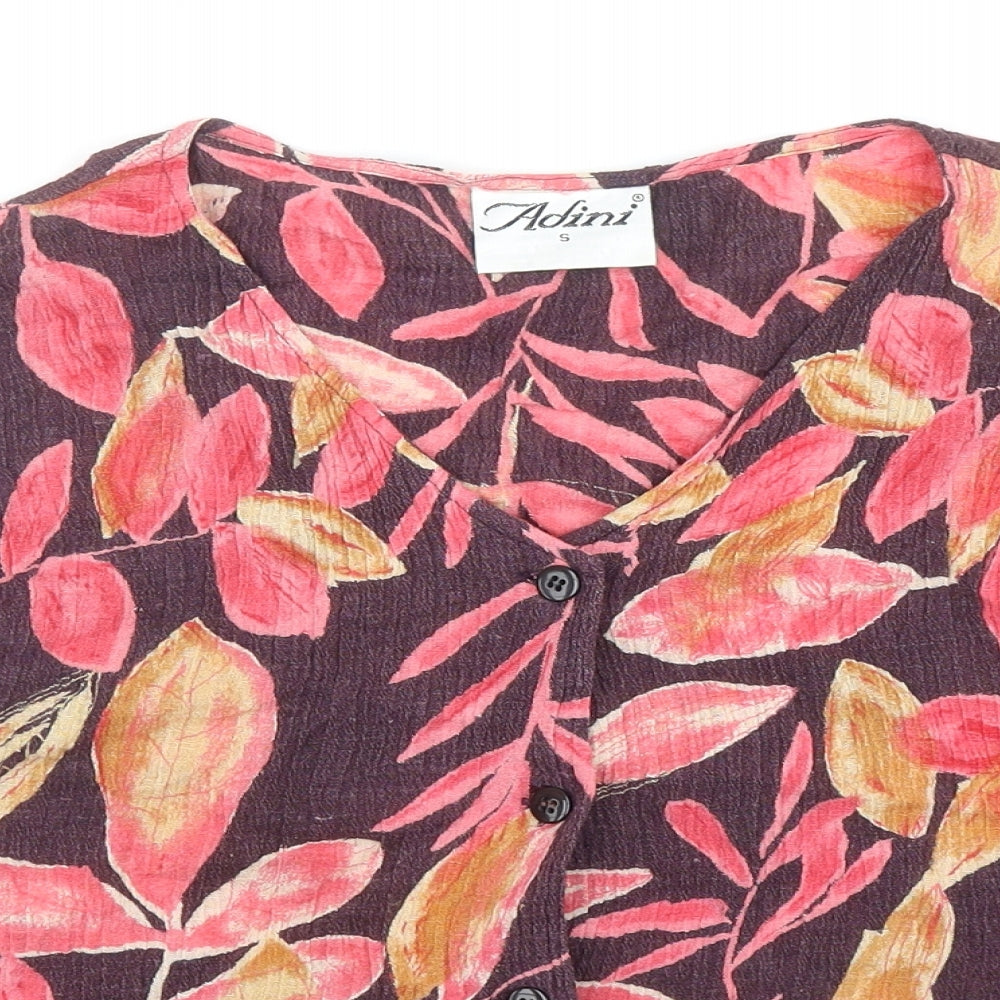 Adini Womens Multicoloured Geometric Cotton Basic Button-Up Size S V-Neck - Leaf Print