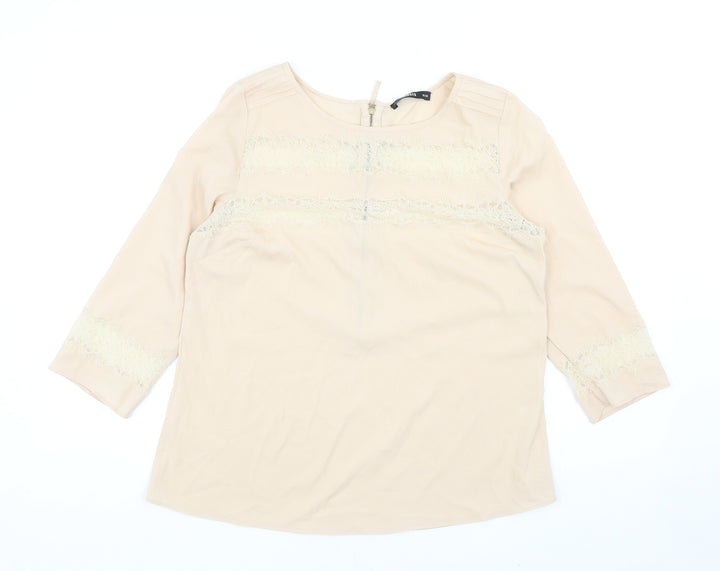 Oasis Womens Beige Polyester Basic Blouse Size 12 Round Neck - Lace Detail