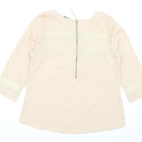 Oasis Womens Beige Polyester Basic Blouse Size 12 Round Neck - Lace Detail