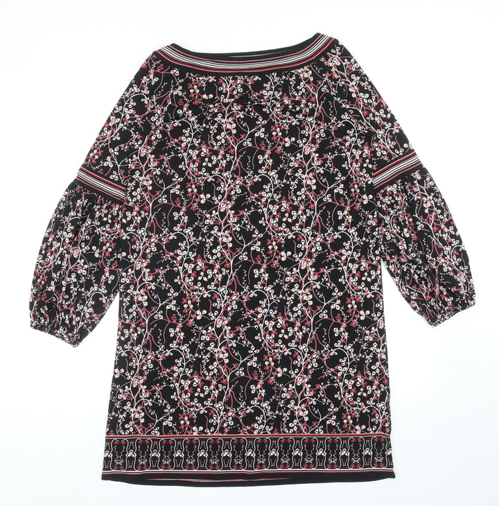 Max Studio Womens Black Geometric Polyester Shift Size M Boat Neck Pullover