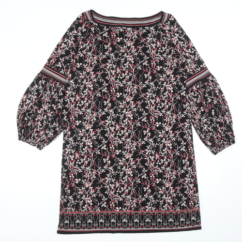 Max Studio Womens Black Geometric Polyester Shift Size M Boat Neck Pullover