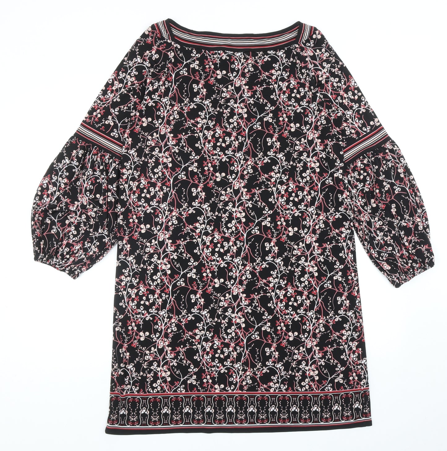 Max Studio Womens Black Geometric Polyester Shift Size M Boat Neck Pullover