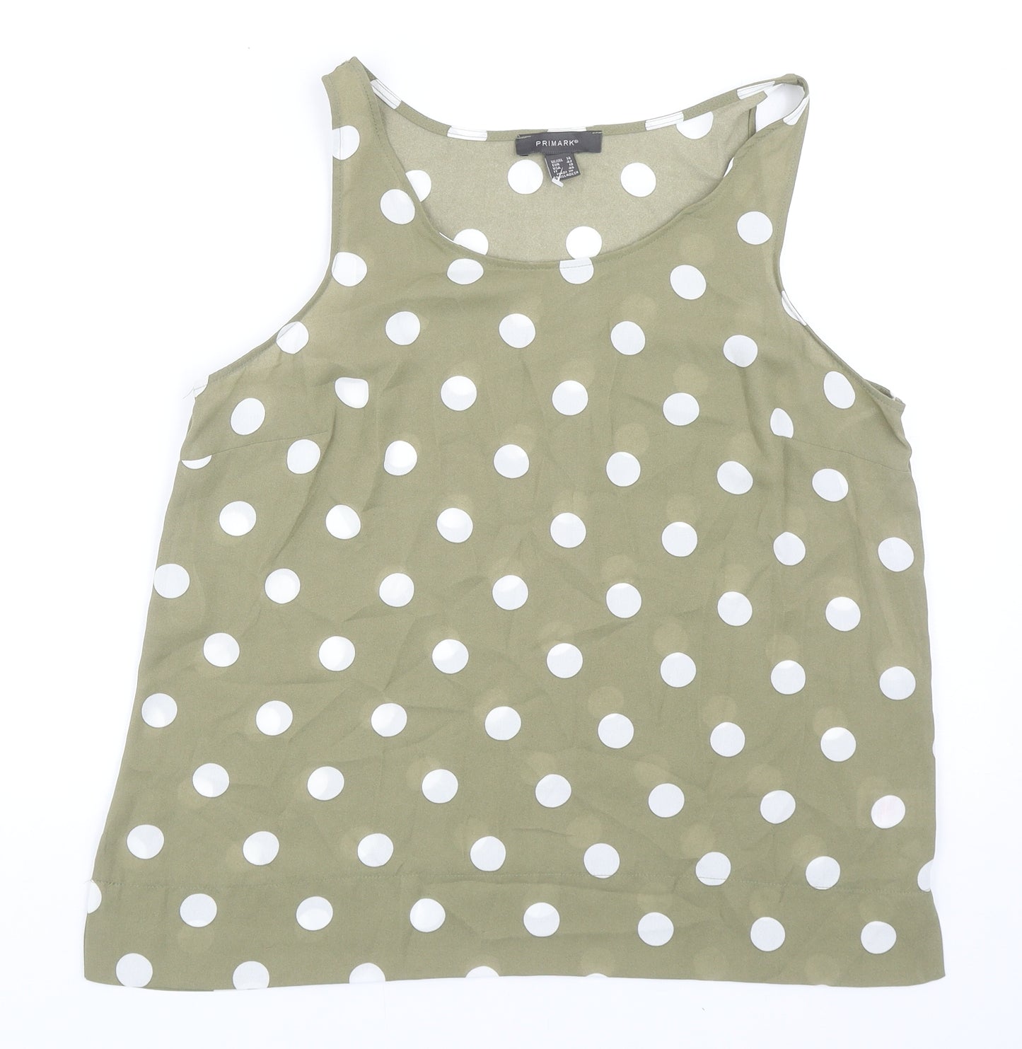 Primark Womens Green Polka Dot Polyester Basic Tank Size 14 Round Neck