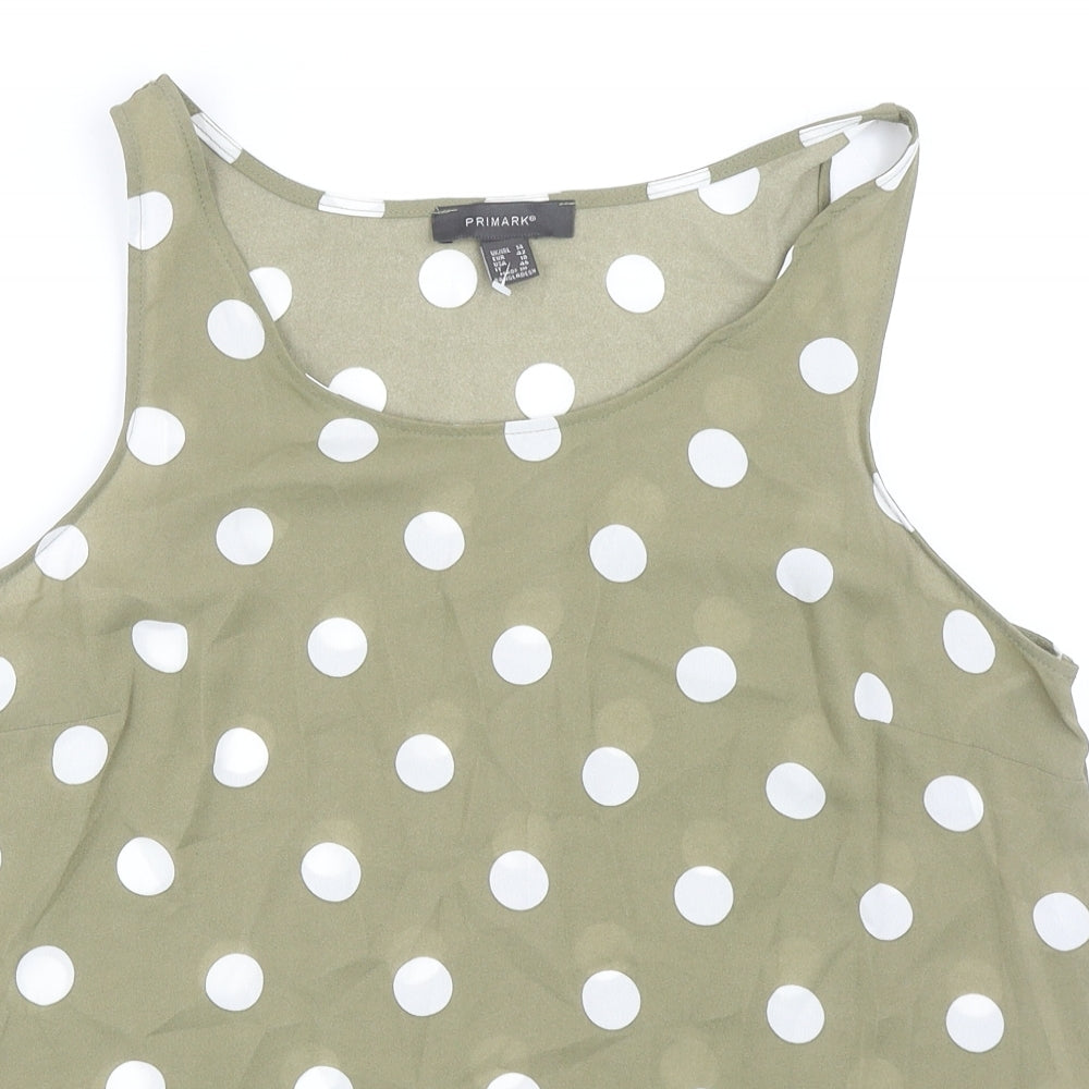 Primark Womens Green Polka Dot Polyester Basic Tank Size 14 Round Neck