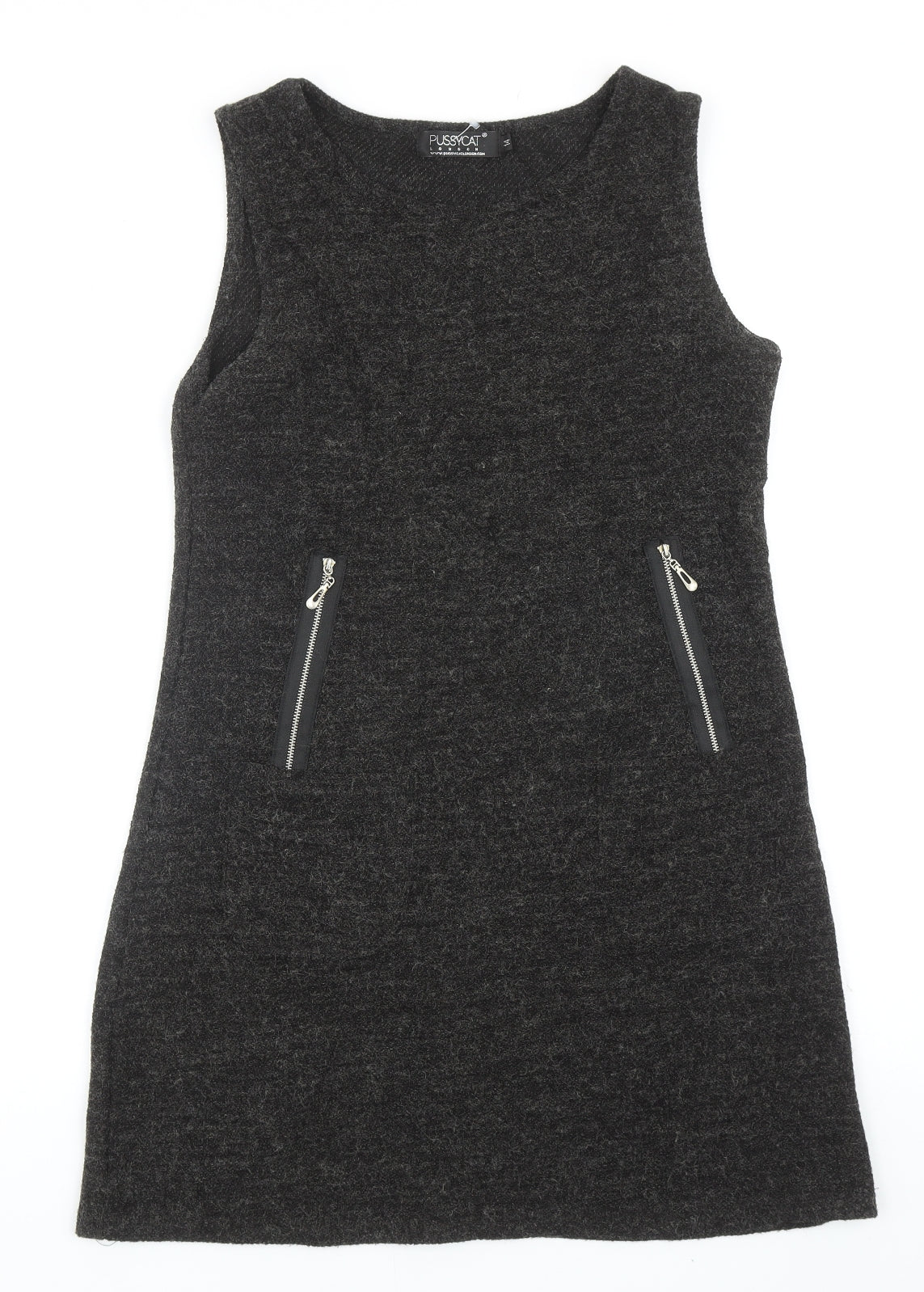 Pussycat London Womens Grey Polyester Pinafore/Dungaree Dress Size 14 Boat Neck Pullover