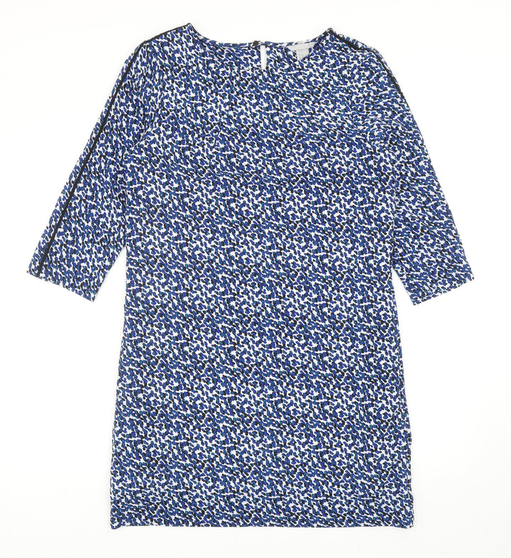 H&M Womens Blue Geometric Polyester Shift Size 12 Boat Neck Button