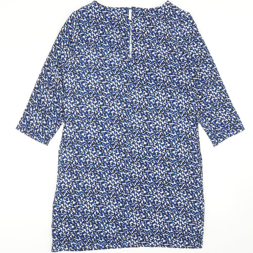 H&M Womens Blue Geometric Polyester Shift Size 12 Boat Neck Button