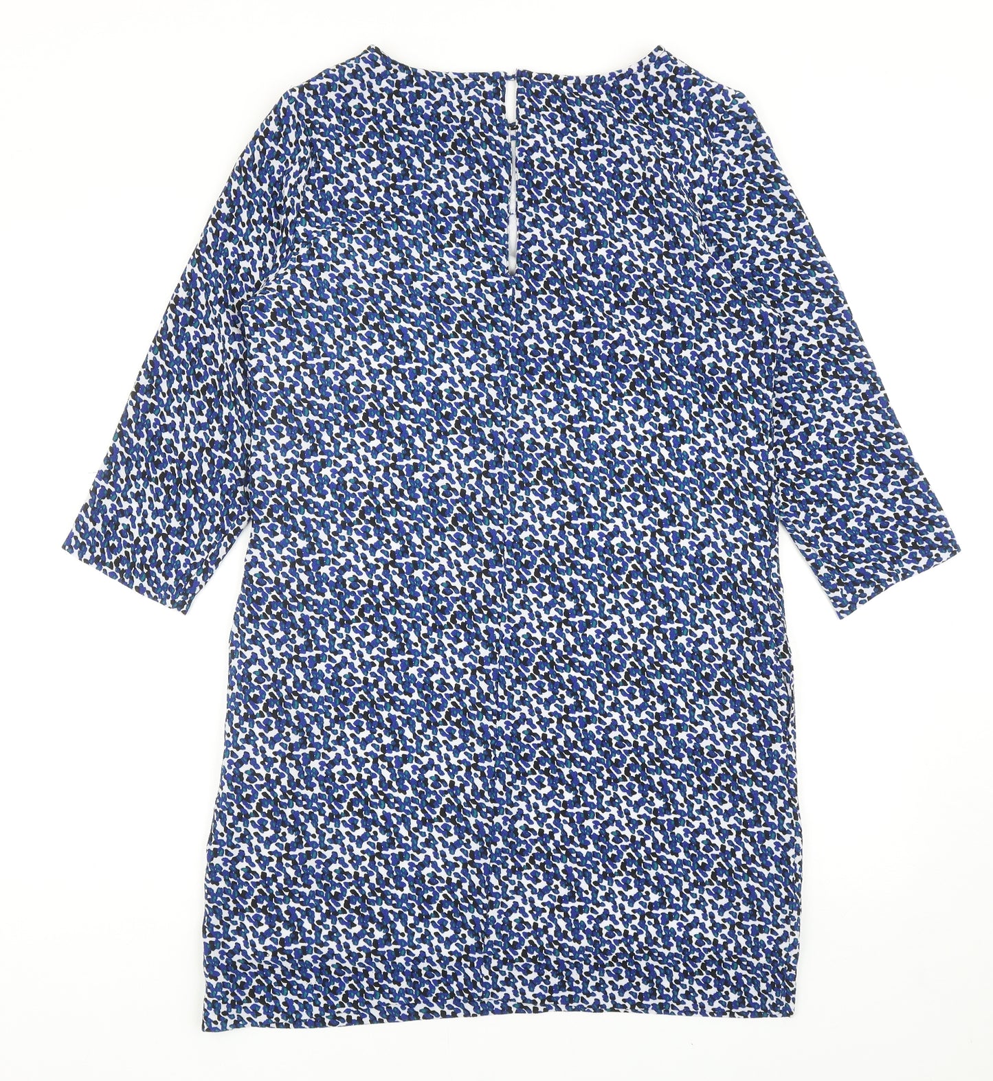 H&M Womens Blue Geometric Polyester Shift Size 12 Boat Neck Button