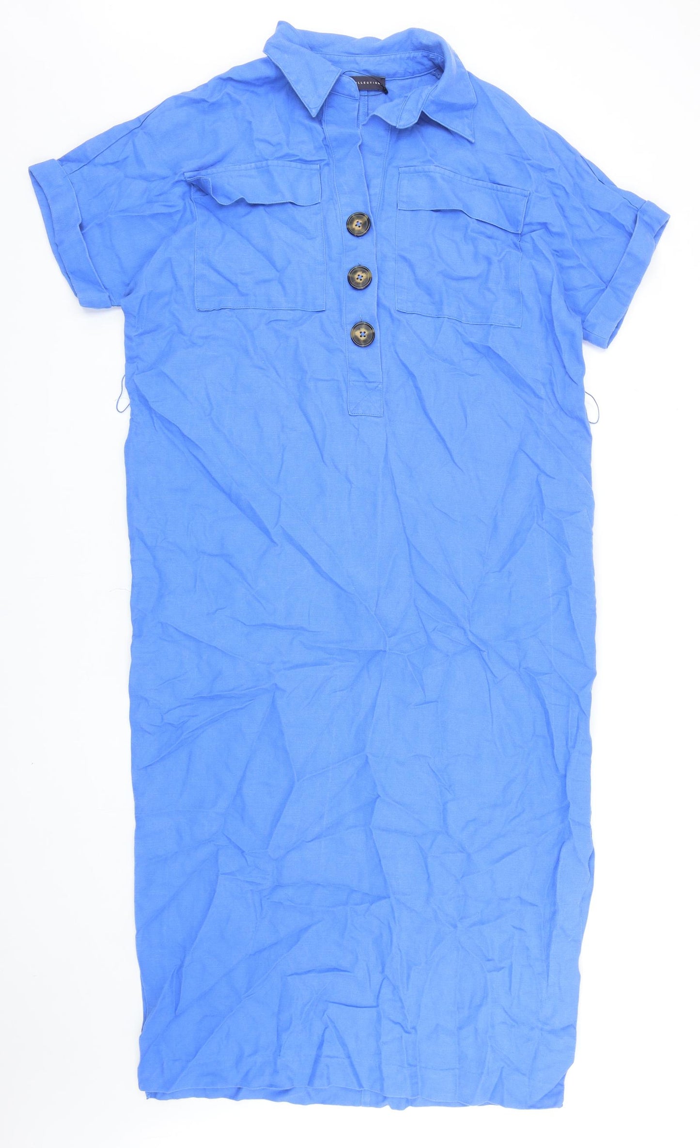 Marks and Spencer Womens Blue Lyocell Shirt Dress Size 12 Collared Button