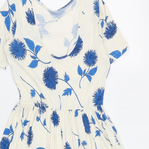 ASOS Womens Ivory Floral Viscose Fit & Flare Size 10 Scoop Neck Pullover
