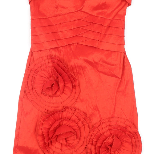 Romeo & Juliet Couture Womens Red Polyester Mini Size M Off the Shoulder Zip - Pleat Detail Flower