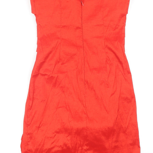 Romeo & Juliet Couture Womens Red Polyester Mini Size M Off the Shoulder Zip - Pleat Detail Flower