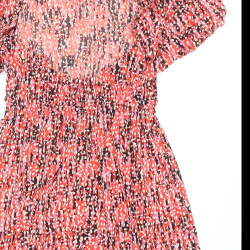Topshop Womens Red Geometric Polyester Skater Dress Size 12 Boat Neck Tie
