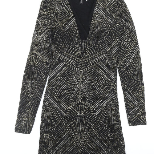Divided by H&M Womens Black Geometric Polyamide Bodycon Size 8 V-Neck Pullover