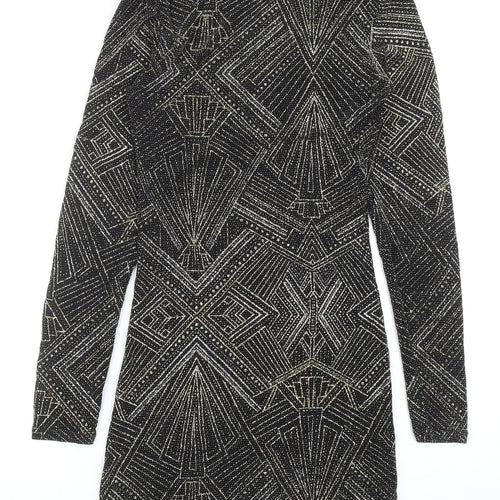Divided by H&M Womens Black Geometric Polyamide Bodycon Size 8 V-Neck Pullover
