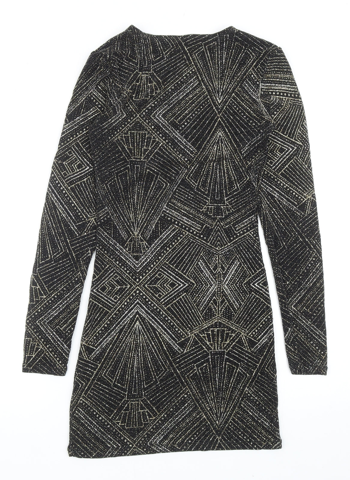 Divided by H&M Womens Black Geometric Polyamide Bodycon Size 8 V-Neck Pullover