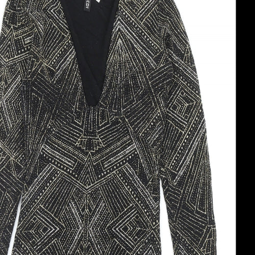 Divided by H&M Womens Black Geometric Polyamide Bodycon Size 8 V-Neck Pullover