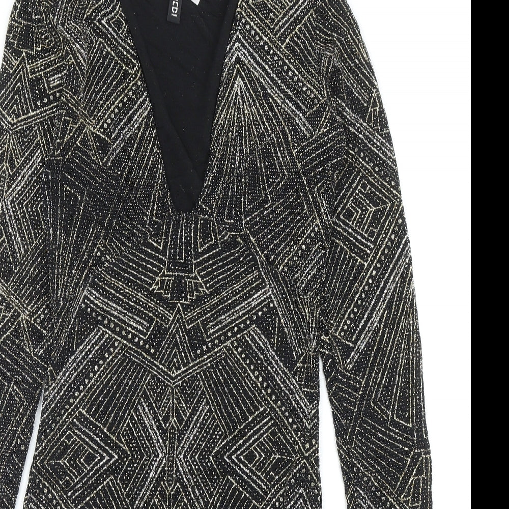 Divided by H&M Womens Black Geometric Polyamide Bodycon Size 8 V-Neck Pullover