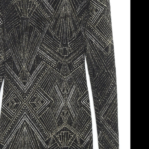 Divided by H&M Womens Black Geometric Polyamide Bodycon Size 8 V-Neck Pullover