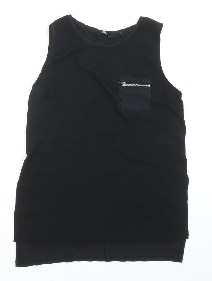 New Look Womens Black Viscose Basic Tank Size 10 Round Neck