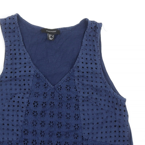 Atmosphere Womens Blue Geometric Cotton Basic Tank Size 12 V-Neck