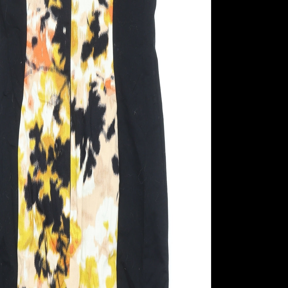 Marks and Spencer Womens Black Geometric Cotton Pencil Dress Size 8 Boat Neck Zip
