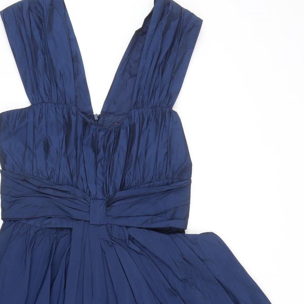 Phase Eight Womens Blue Polyester Skater Dress Size 14 Square Neck Zip