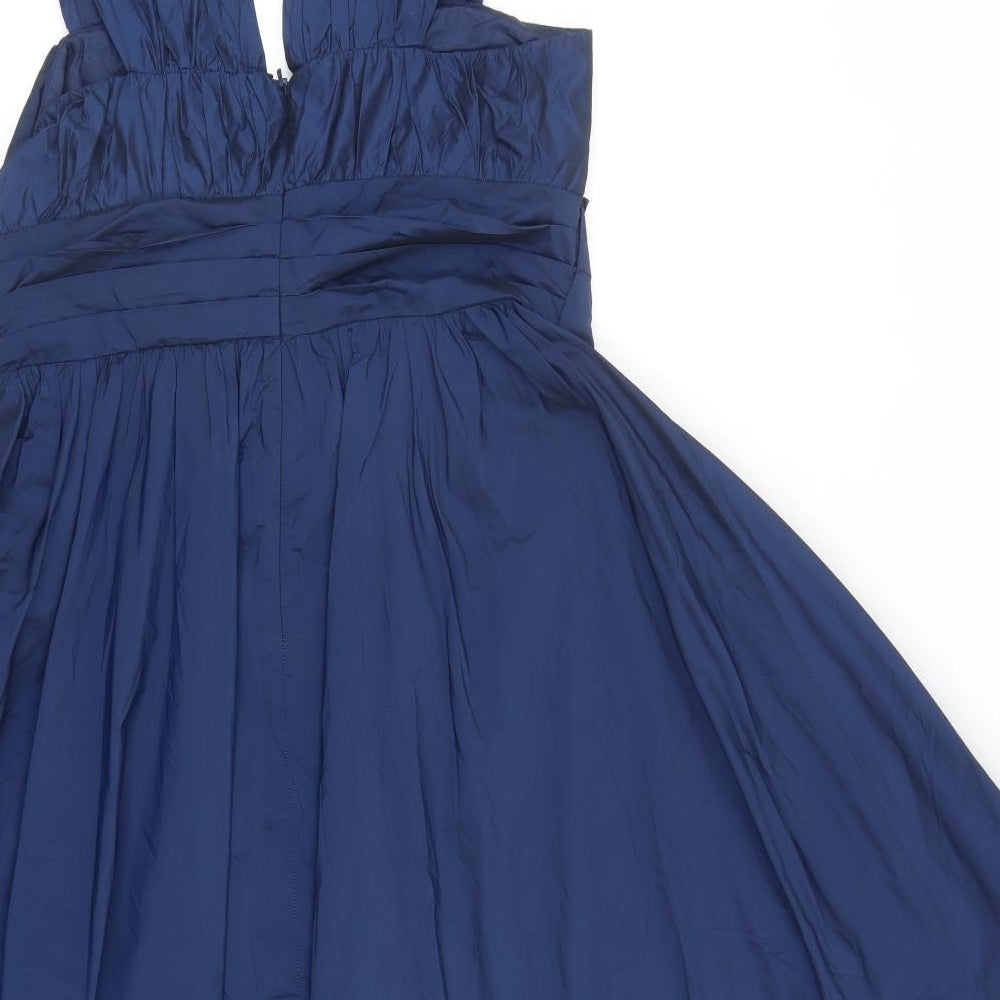 Phase Eight Womens Blue Polyester Skater Dress Size 14 Square Neck Zip