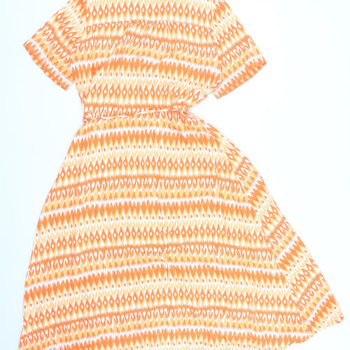 Marks and Spencer Womens Orange Geometric Viscose Shirt Dress Size 12 Collared Button