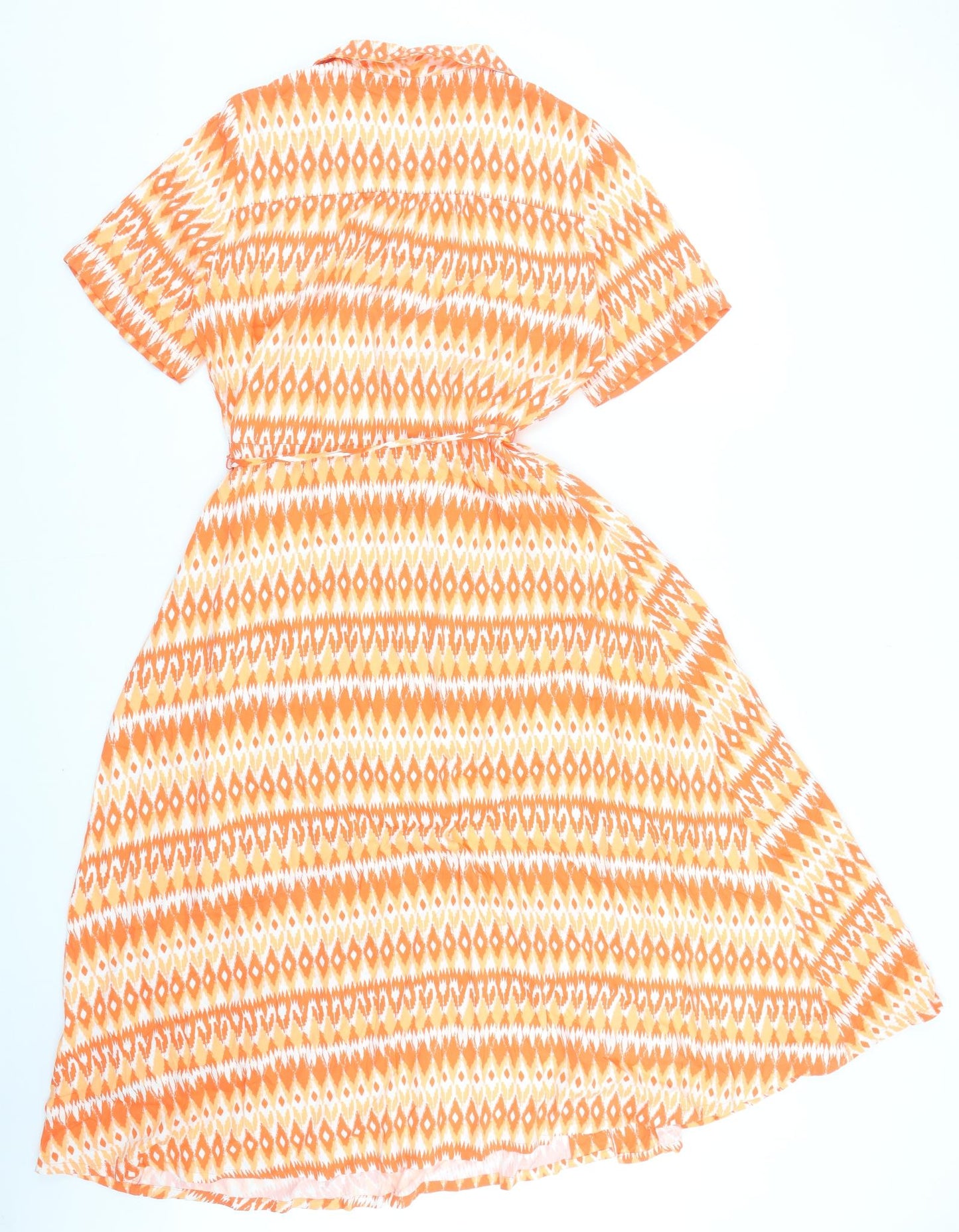 Marks and Spencer Womens Orange Geometric Viscose Shirt Dress Size 12 Collared Button
